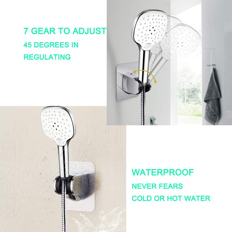 Lofekea Strong Adhesive and Waterproof Shower Head Holder, Adjustable Handheld Shower Holder Wall Mount Shower Bracket (Silver - 2 Pack) - Image 3